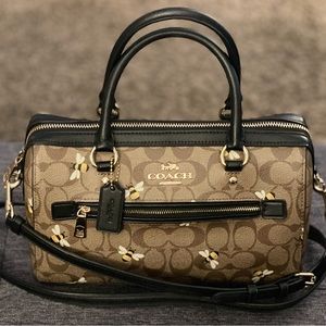 EXCLUSIVE Coach Rowan Satchel In Signature Canvas With Bee Print